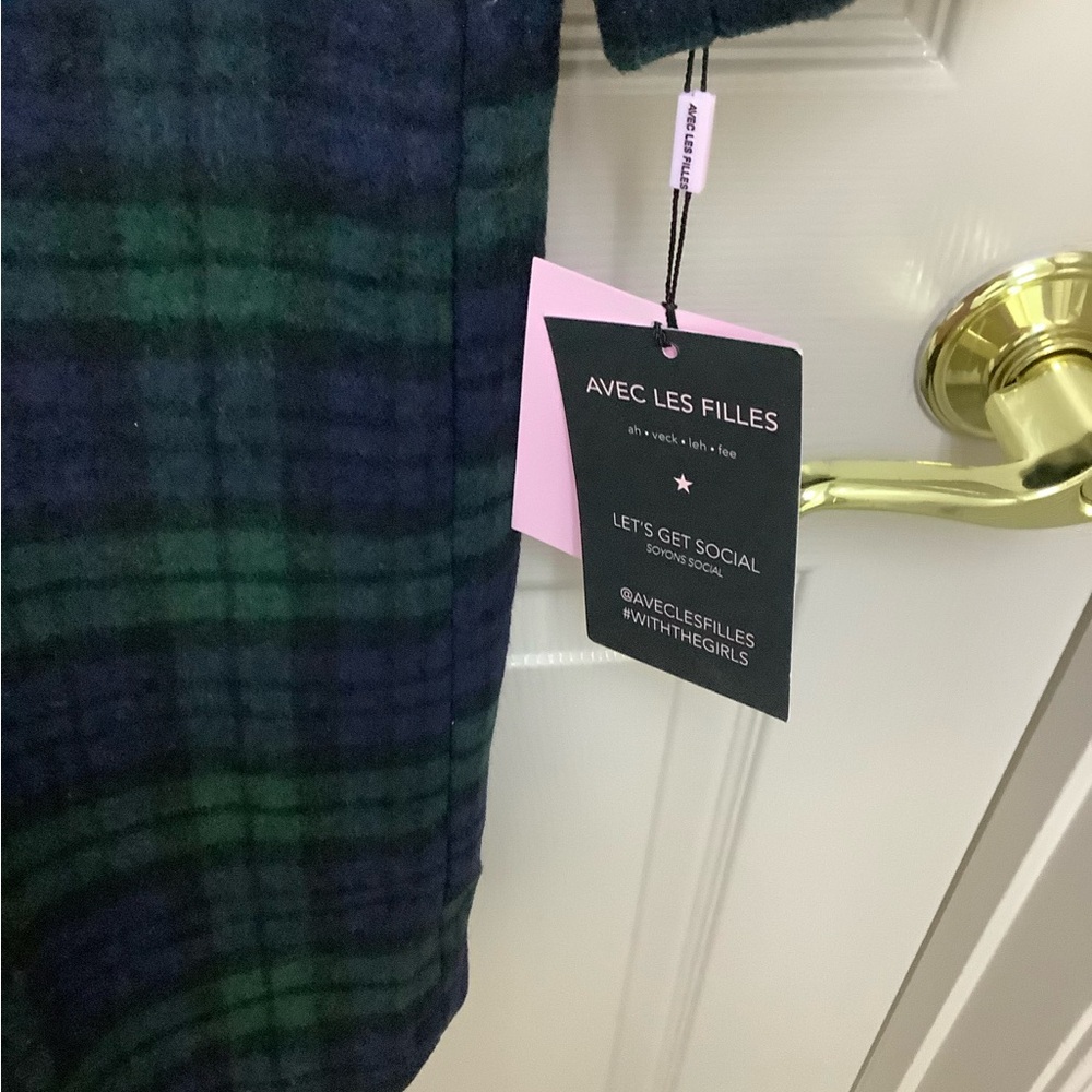 Plaid Trench Coat in Green and Blue - Picture 2 of 4